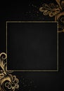 Black and anthracite background with luxery golden ornaments , sparkles and swirls. Golden frame. Good for logo or invitation Royalty Free Stock Photo