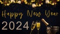 Happy new Year 2024, celebration new year\'s eve holiday background greeting card - Clinking glasses, sparkling wine