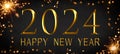 happy new year 2024 gold sparklers on dark black night texture