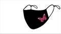 Black anti-germ mask with a purple butterfly pattern isolated on the background