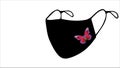 Black anti germ mask with purple butterfly pattern isolated on background