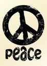 Black anti war symbole in grunge style with inscription peace on beige background. Royalty Free Stock Photo