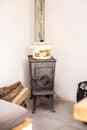 Black antique fireplace in retro living room vintage design Royalty Free Stock Photo