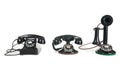 Black Antique phones on a white background