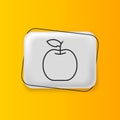 Black Apple icon isolated on yellow background. Fruit with leaf symbol. Silver rectangle button. Vector Royalty Free Stock Photo