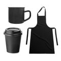 Black apron, with coffee cup, mug on white Royalty Free Stock Photo