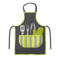Black apron with various accessories in pocket for grill isolated