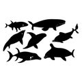 Black Aquatic Animal Silhouette Vector