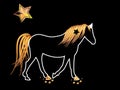 Black Arabian horse with Golden mane on Christmas night among sparkle stars