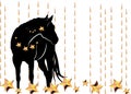 Black Arabian horse with Golden mane on Christmas night among sparkle stars