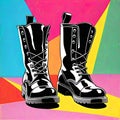 Black army military combat boots pair pop art