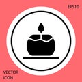 Black Aroma candle icon isolated on red background. White circle button. Vector
