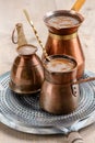 Black aroma coffee in pots Royalty Free Stock Photo