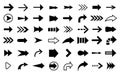 Black arrow cursor, slim indicator and directions signs. Reload icon, left right directionality elegant symbols Royalty Free Stock Photo