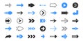 Black arrows. Flat pointer symbols, up and down left right direction symbols, blue and red cursor. Vector arrow icon set Royalty Free Stock Photo