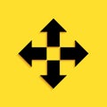 Black Arrows in four directions icon isolated on yellow background. Long shadow style. Vector Royalty Free Stock Photo