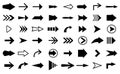 Black arrows icons, forward pointer graphic collection. Slim arrow, directionality sign isolated elements. Left right Royalty Free Stock Photo