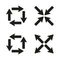Black arrows inward outward. Pointer arrow icon. Line emblem. Navigation pointer. Vector illustration.