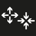 Black arrows inward outward. Pointer arrow icon. Line emblem. Navigation pointer. Vector illustration.