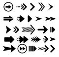 Black Arrows Set on White Background. Arrow, Cursor Icon. Vector Pointers Collection. Back, Next Web Page Sign, Swipe up Royalty Free Stock Photo