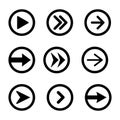 Black arrows vector icons isolated. Set of different shaped arrows icons