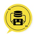 Black Artificial intelligence robot icon isolated on white background. Machine learning, cloud computing. Yellow speech Royalty Free Stock Photo