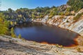 Black artificial lake and hills - mining and production of copper in Bor, Serbia