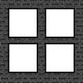 Black artistic brick wall with 4 blank square photo frames, vector illustration Royalty Free Stock Photo