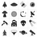 Black astronautics, space and universe icons Royalty Free Stock Photo
