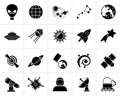 Black astronomy and space icons Royalty Free Stock Photo