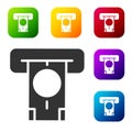 Black ATM - Automated teller machine and money icon isolated on white background. Set icons in color square buttons Royalty Free Stock Photo