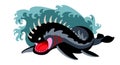 Black attacking leviathan in the sea waves, a fantastic creature, a monster, a biblical character