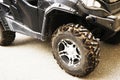 Black ATV Quad bike in the yard. close up Royalty Free Stock Photo