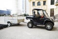 Black ATV Quad bike in the yard. close up Royalty Free Stock Photo