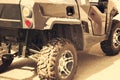 Black ATV Quad bike in the yard. close up.toned Royalty Free Stock Photo