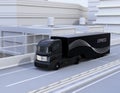 Black autonomous truck driving on highway