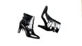 black autumn heeled boots with silver rivets, top view, flat lay