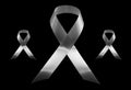 Black awareness ribbon, Mourning and melanoma symbol, isolated on black background Royalty Free Stock Photo