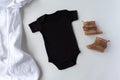 Black Baby Bodysuit & Shoes - Baby One Piece Mockup - Flat Lay Baby Grow Mockup