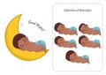 Black Baby Boy Sleeping Collection Cartoon Character Vector