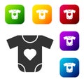 Black Baby clothes icon isolated on white background. Baby clothing for baby girl and boy. Baby bodysuit. Set icons in Royalty Free Stock Photo