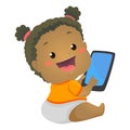 Black Baby Girl using Mobile Tablet