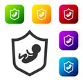 Black Baby on shield icon isolated on white background. Child safety sign. Set icons in color square buttons. Vector Royalty Free Stock Photo