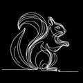 On a Black backdrop, there exists a black and white illustration portraying a squirrel upright on its hind legs.