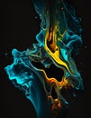 Black background with blue, yellow, and green swirls on it. Generative AI