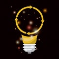 Black background with brightness of colorful light bulb with arrow circular shape of future tech