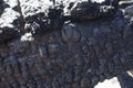 Natural fire ashes with dark grey black coals texture. It is a flammable black hard rock. copyspace Royalty Free Stock Photo