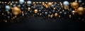 Black Background with Black Christmas Balls and a Swirl of Golden Glitter to Create Festive Atmosphere...Refined Frame on Black Royalty Free Stock Photo