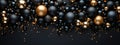 Black Background with Black Christmas Balls and a Swirl of Golden Glitter to Create Festive Atmosphere...Refined Frame on Black Royalty Free Stock Photo