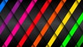 Black background with colorful stripes severed by shadows, material design background, modern abstract widescreen